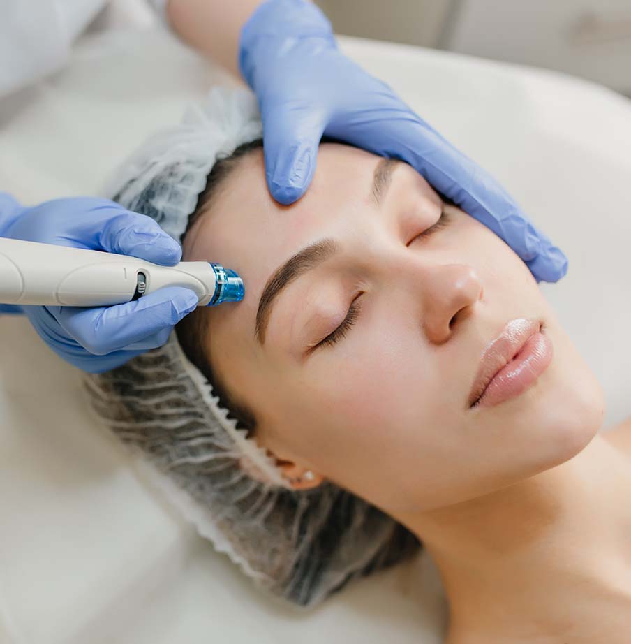 Closeup portrait of beautiful woman during cosmetology therapy in beauty salon. Professional dermatology procedures, lifting, rejuvenation, modern devices, healthcare